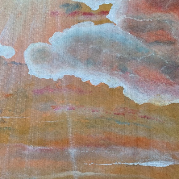 Original Artwork Clouds Canvas Painting Pink Peach Blue 16 x 20 Acrylic - Picture 10 of 16